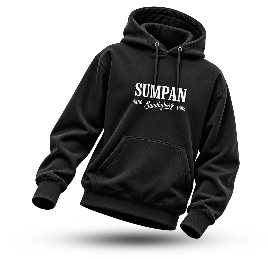 Svart hoodie med tryck på bröstet